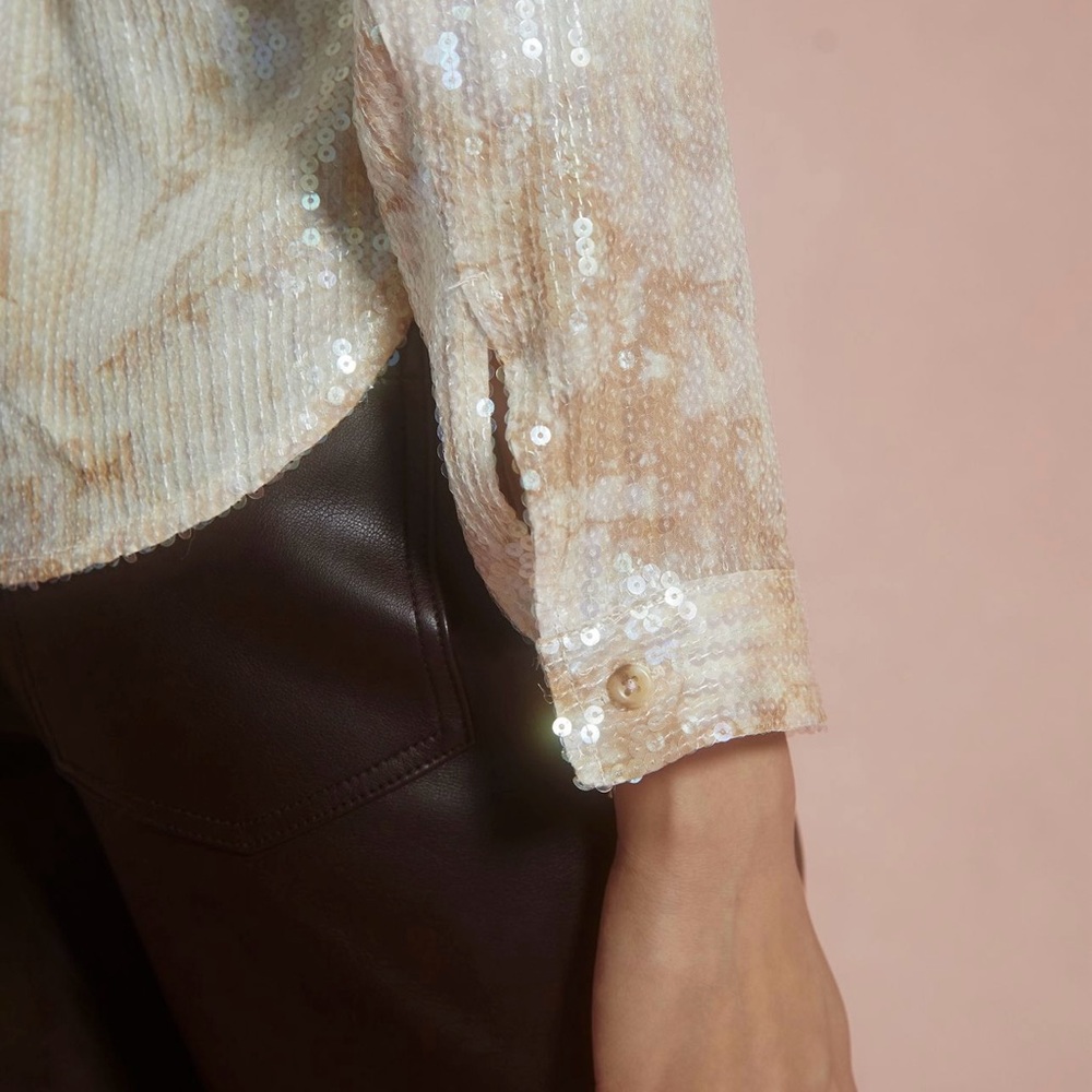 Pilcro Sequin Beige Women's Top - Picture 4 of 9